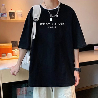 Áo thun nam, áo phông nam nữ tay lỡ form rộng cổ tròn chất cotton65 thoáng mát in hình cest la vie paris - AnBinhShop