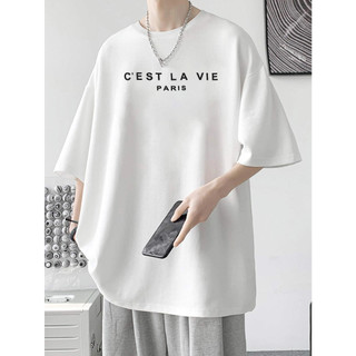 Áo thun nam, áo phông nam nữ tay lỡ form rộng cổ tròn chất cotton65 thoáng mát in hình cest la vie paris - AnBinhShop