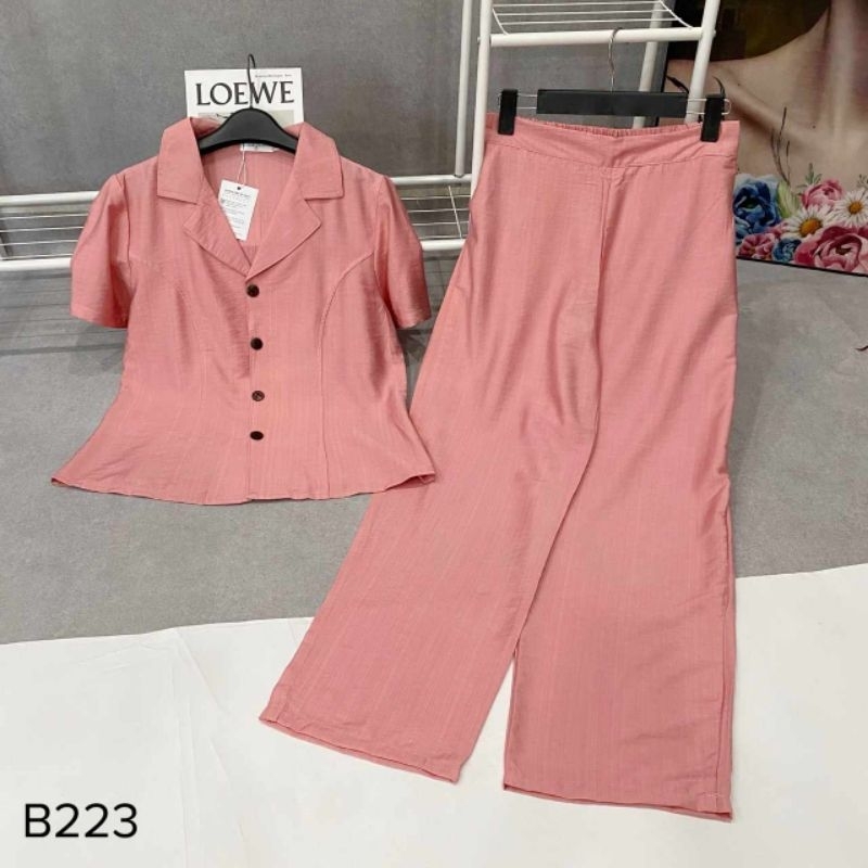 Đồ bộ nữ đũi tơ xước, Set bộ đũi tơ mềm mát áo cộc quần dài cổ vest sang chảnh, đủ size