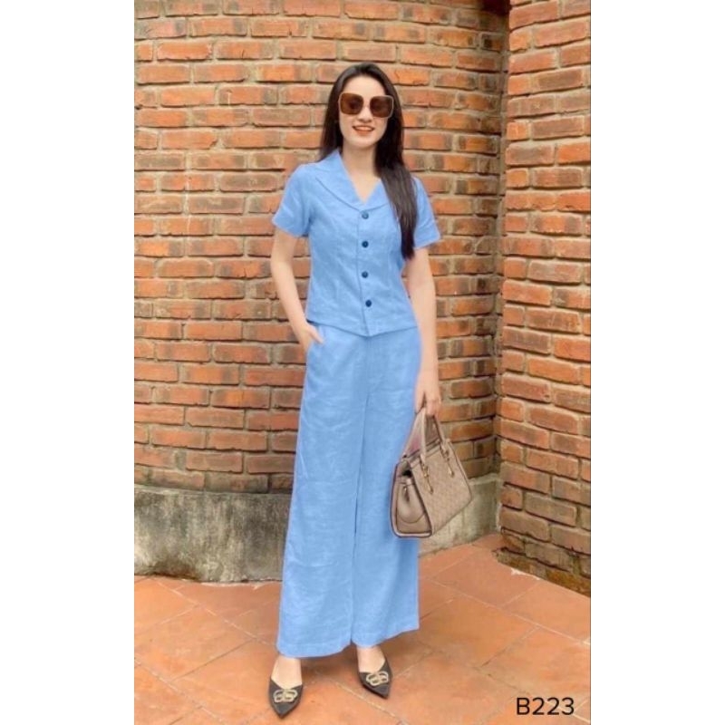 Đồ bộ nữ đũi tơ xước, Set bộ đũi tơ mềm mát áo cộc quần dài cổ vest sang chảnh, đủ size