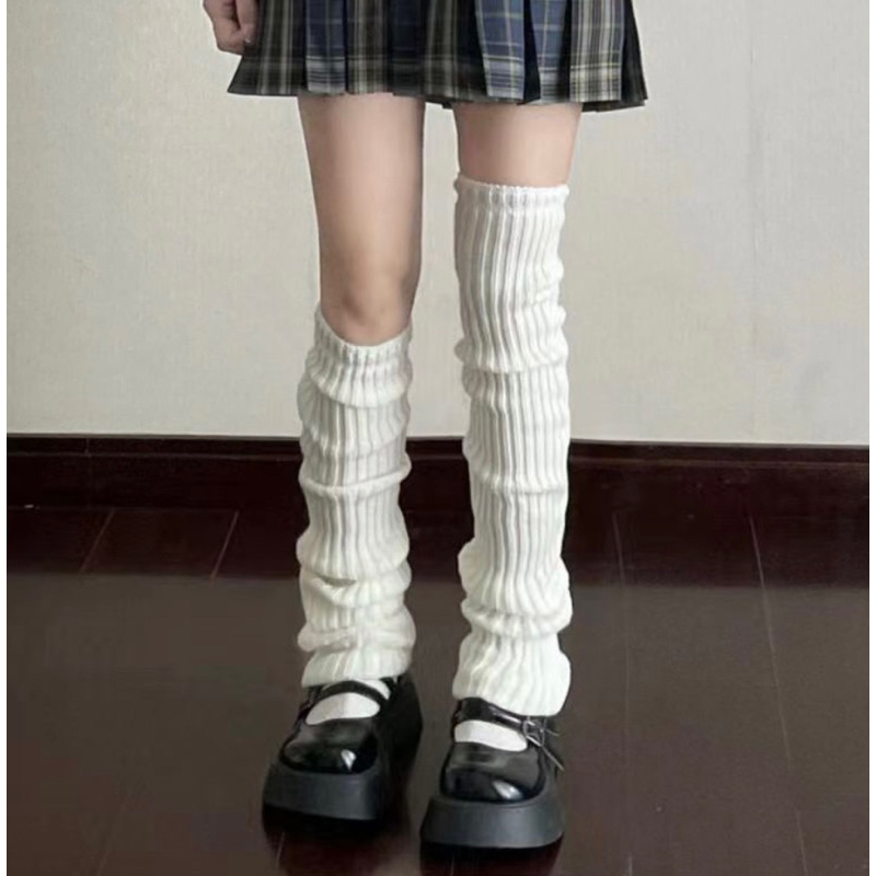 Vớ ống chân y2k lolita dệt kim đen trắng giữ ấm mua đông cao cấp Design By 3B phong cách tất vớ đùi Lolita dễ thương