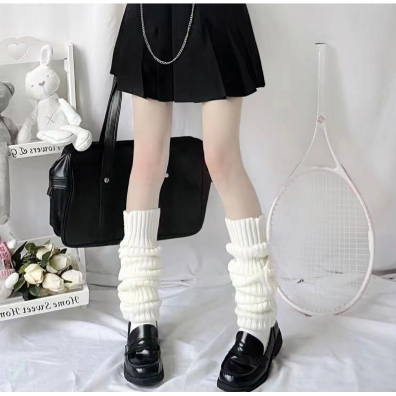 Vớ ống chân y2k lolita dệt kim đen trắng giữ ấm mua đông cao cấp Design By 3B phong cách tất vớ đùi Lolita dễ thương