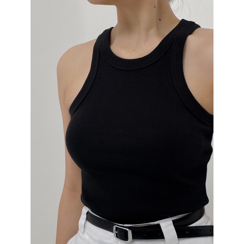 Ảnh idée Áo croptop ba lỗ nữ ôm cổ tròn vải thun cotton gân 2
