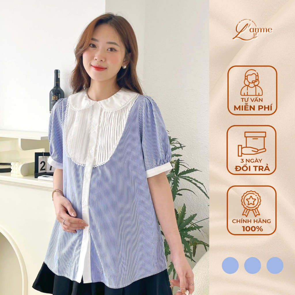 Áo sơmi công sở ngắn tay cho mẹ bầu và sau sinh L’amme