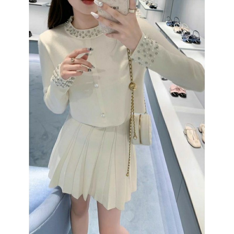 [YU]Set Đồ Nữ Thiết Kế Cao Cấp, Chất Len Đính Cườm Sang Trọng, Phong Cách Tiểu Thư