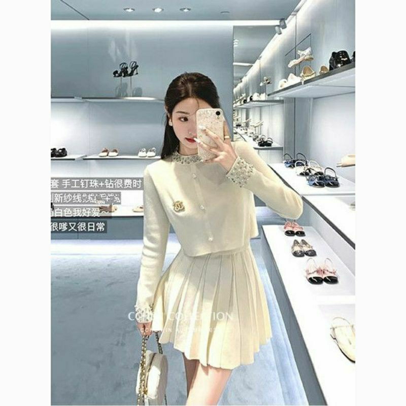 [YU]Set Đồ Nữ Thiết Kế Cao Cấp, Chất Len Đính Cườm Sang Trọng, Phong Cách Tiểu Thư