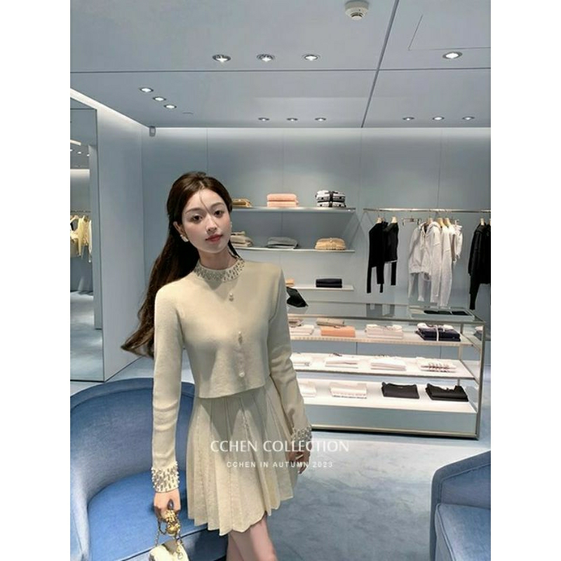 [YU]Set Đồ Nữ Thiết Kế Cao Cấp, Chất Len Đính Cườm Sang Trọng, Phong Cách Tiểu Thư