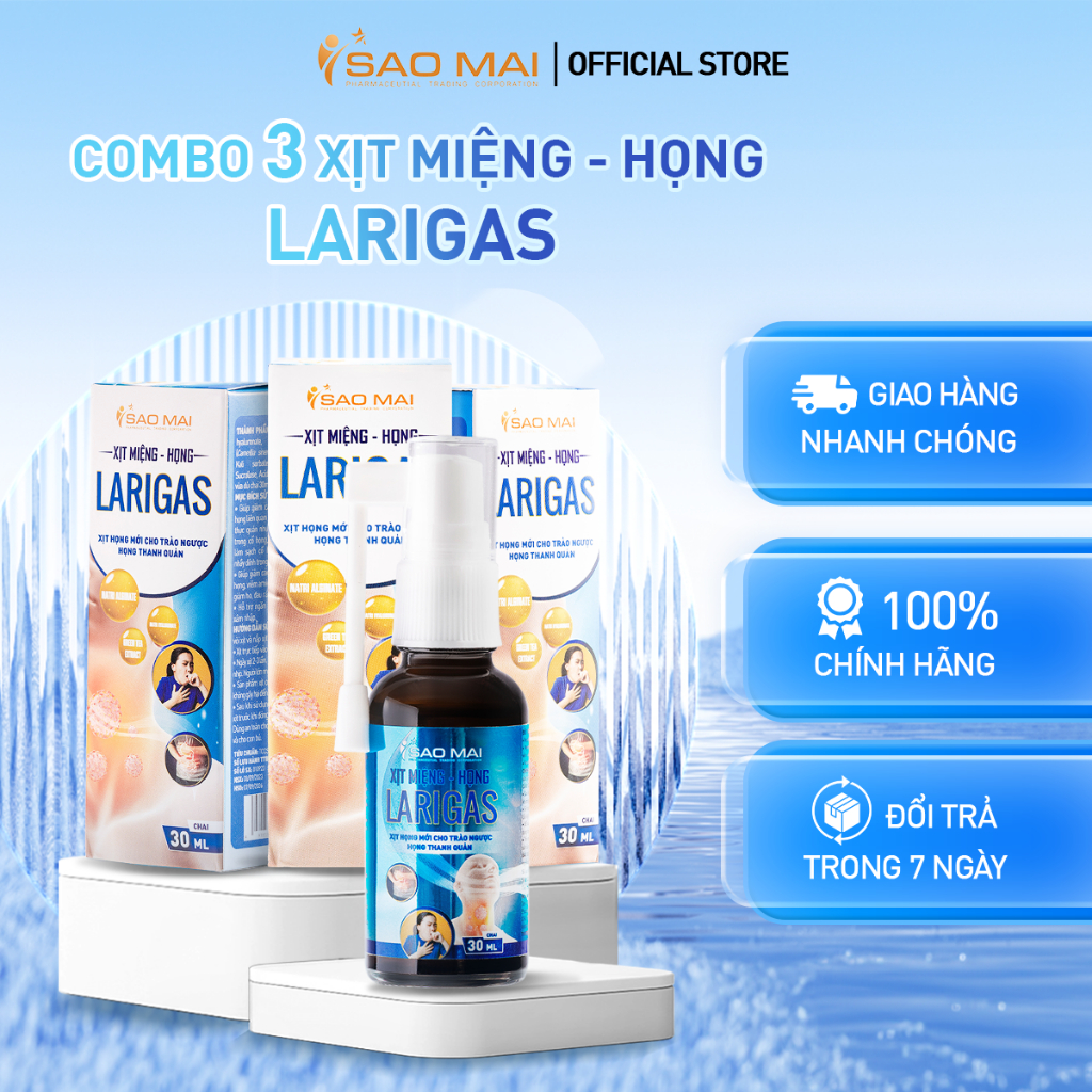 Combo 3 Xịt Miệng - Họng Larigas dành cho người trào ngược dạ dày thực quản và khàn tiếng 30ml