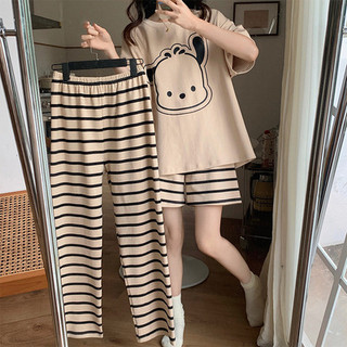 Bộ Đồ Ngủ Mặc Nhà 3 Món Cotton Mùa Thu Đông Họa Tiết Dễ Thương