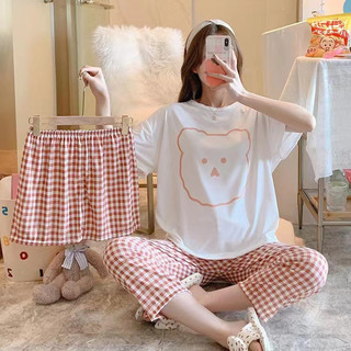Bộ Đồ Ngủ Mặc Nhà 3 Món Cotton Mùa Thu Đông Họa Tiết Dễ Thương