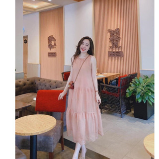 Váy bầu xinh [VB47] dự tiệc dáng babydoll màu da
