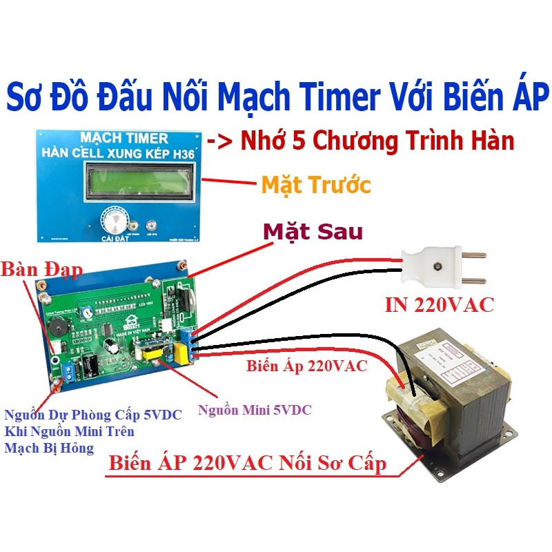 Mạch timer hàn cell pin xung kép hiển thị LCD nhớ 5 chương trình ...
