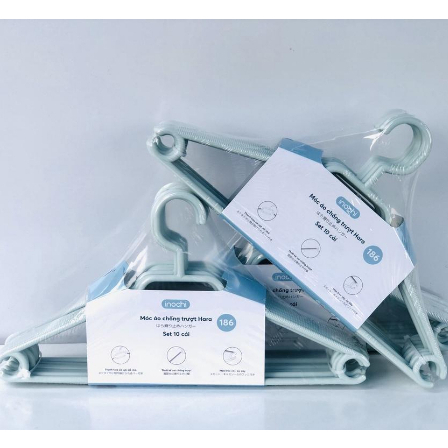 Móc áo chống trượt Inochi - Hara 186 (Set 10 móc), nhựa cao cấp, an toàn