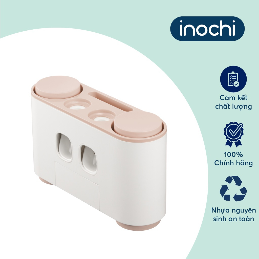 Bộ Nhả Kem Đánh Răng Tự Động Inochi - Kệ Treo Bàn Chải Dán Tường Gạch Men Kèm Cốc Hút Nam Châm
