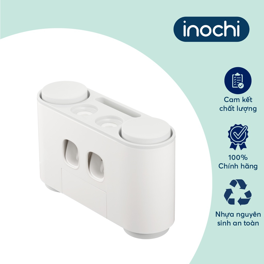 Bộ Nhả Kem Đánh Răng Tự Động Inochi - Kệ Treo Bàn Chải Dán Tường Gạch Men Kèm Cốc Hút Nam Châm