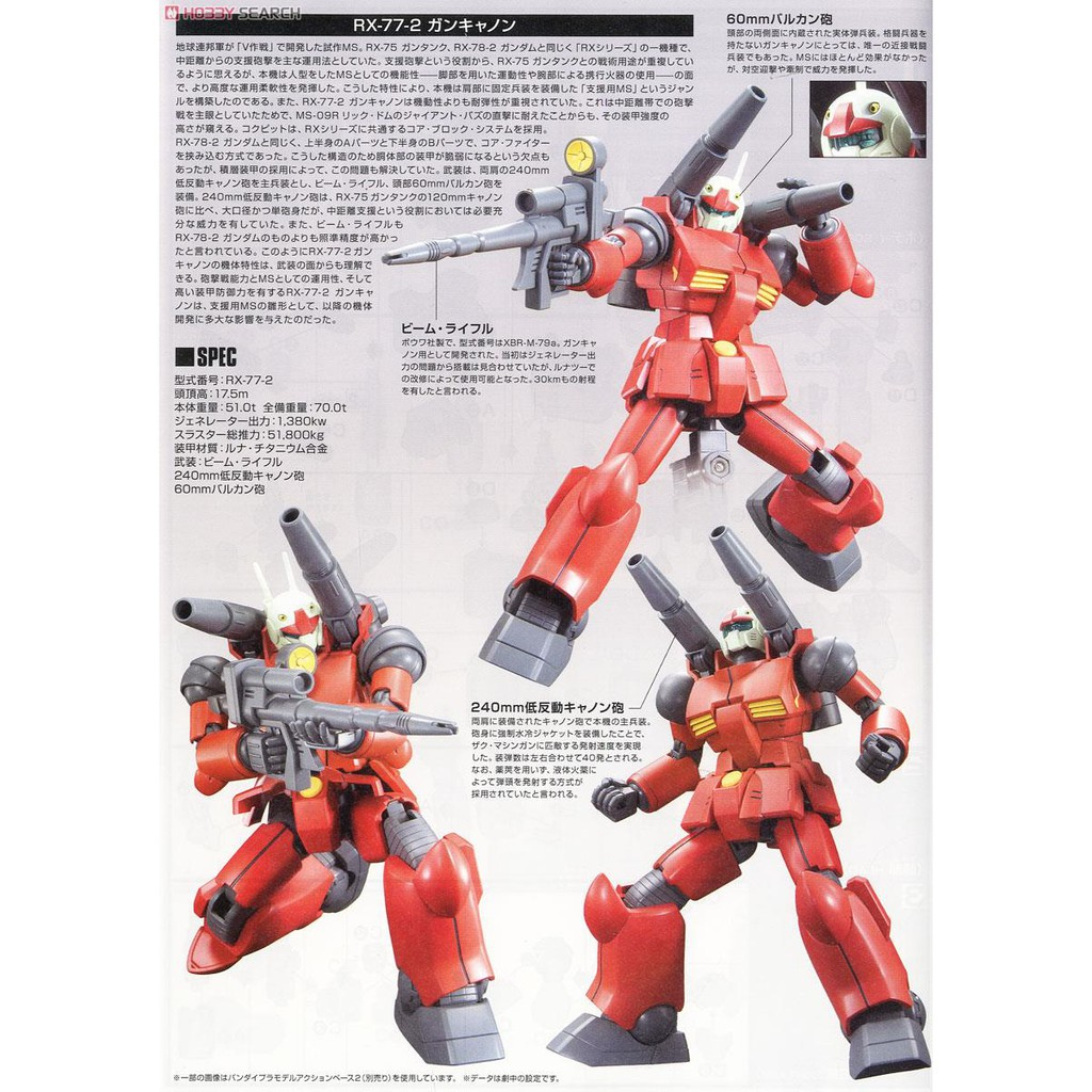 Mô Hình Lắp Ráp HG RX-77-02 Guncannon (Prototype Middle-Range support mobile suit) (New Seal)