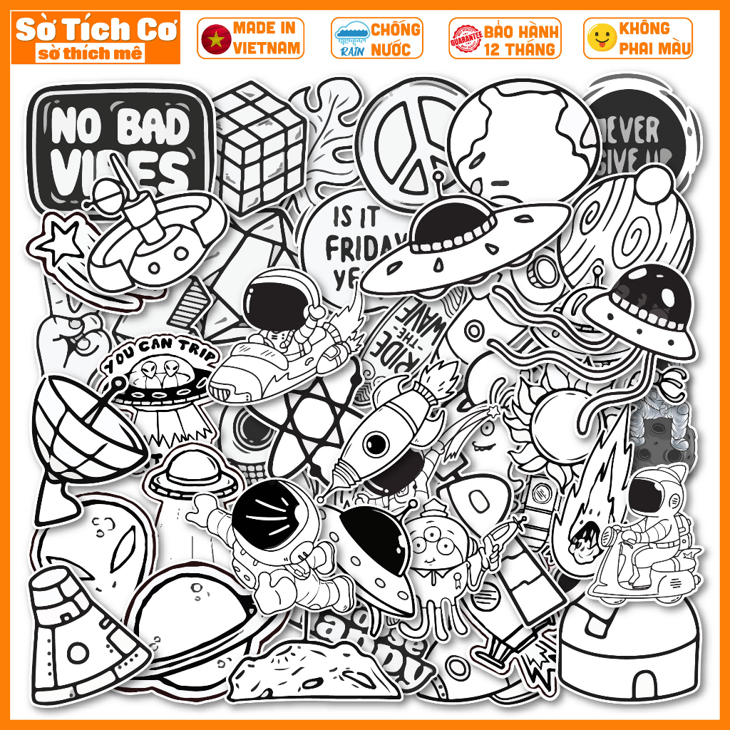 Bộ 50 Sticker BW Universe chống nước sticker dán mũ bảo hiểm, laptop ...