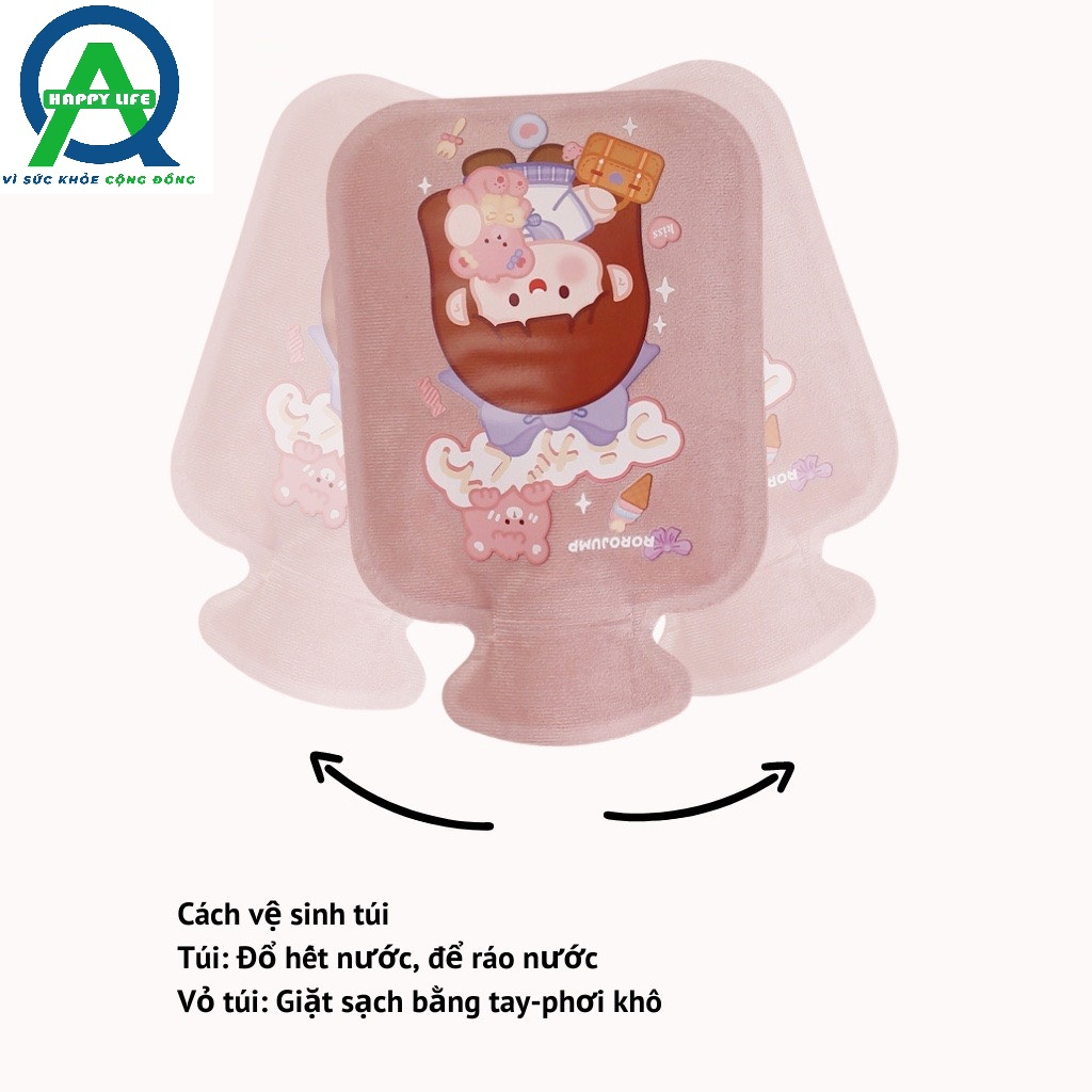 Túi chườm nóng lạnh 300ml- 500ml lông mịn in hoạ tiết hoạt hình giúp giảm đau sưng tấy QA HAPPY LIFE
