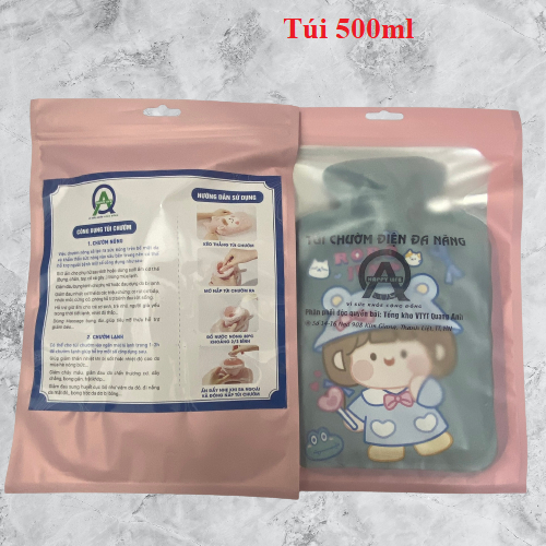 Túi chườm nóng lạnh 300ml- 500ml lông mịn in hoạ tiết hoạt hình giúp giảm đau sưng tấy QA HAPPY LIFE