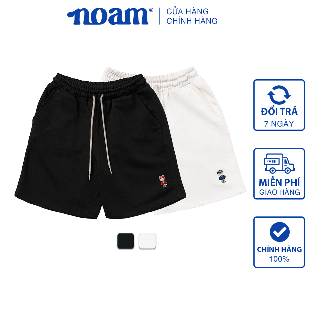 Quần Short Unisex NOAM Original Fox Vải nỉ chân cua – Màu Đen/ Trắng