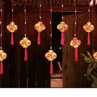 Dây Đèn Led Rèm Lồng Đèn Đỏ Lớn - Nhỏ May Mắn Trang Trí Noen _lễ Tết, Trung thu, Siêu Sáng.