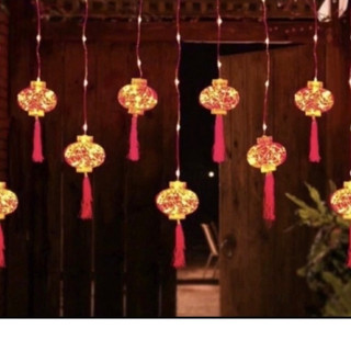 Dây Đèn Led Rèm Lồng Đèn Đỏ Lớn - Nhỏ May Mắn Trang Trí Noen _lễ Tết, Trung thu, Siêu Sáng.