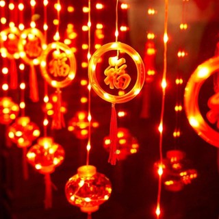 Dây Đèn Led Rèm Lồng Đèn Đỏ Lớn - Nhỏ May Mắn Trang Trí Noen _lễ Tết, Trung thu, Siêu Sáng.