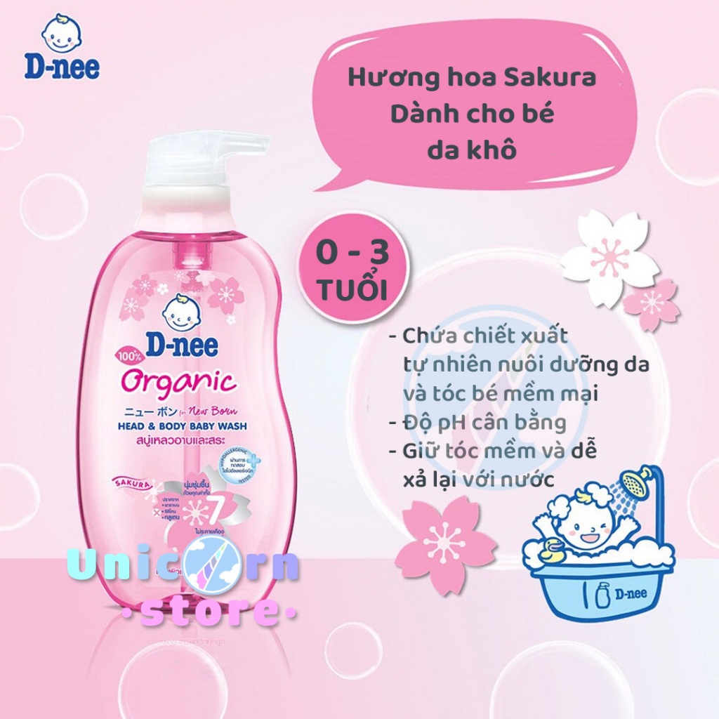 Sữa Tắm Gội Cho Trẻ Sơ Sinh D-Nee For New Born Organic Head & Body Baby Wash 480ml