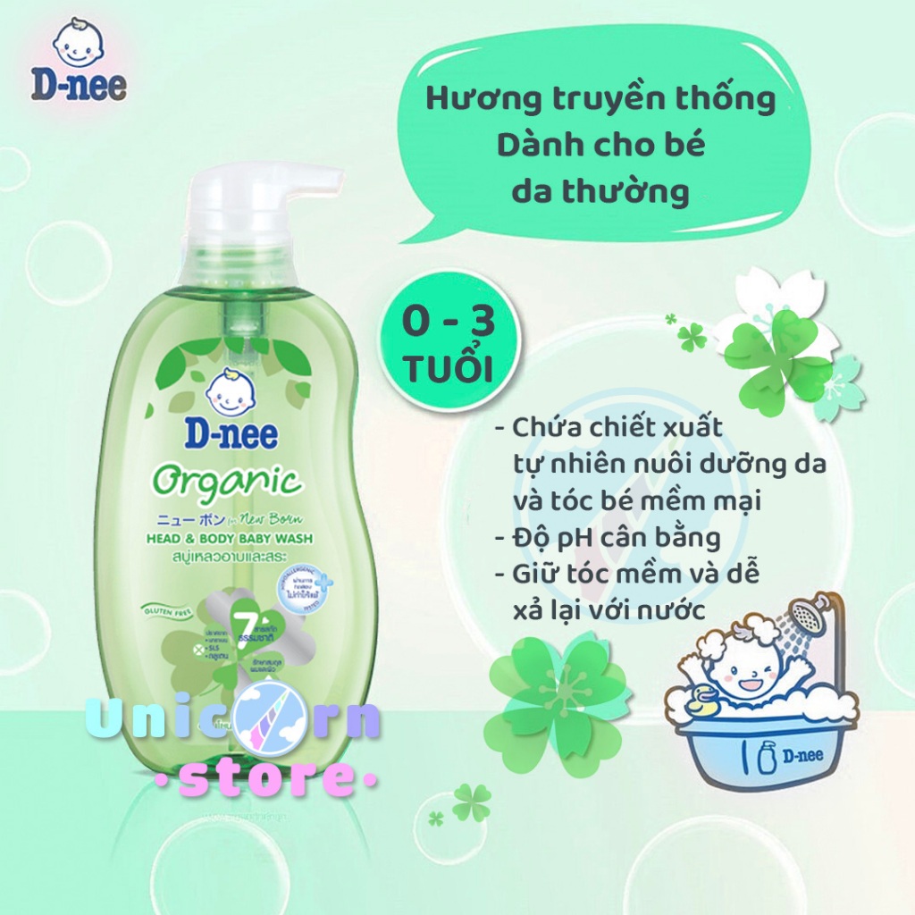 Sữa Tắm Gội Cho Trẻ Sơ Sinh D-Nee For New Born Organic Head & Body Baby Wash 480ml