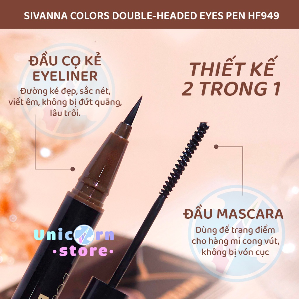 Bút Kẻ Mắt Chống Nước Kèm 1 Đầu Mascara Sivanna Colors Double-Headed Eyes Pen HF949 (Bản Giới Hạn)