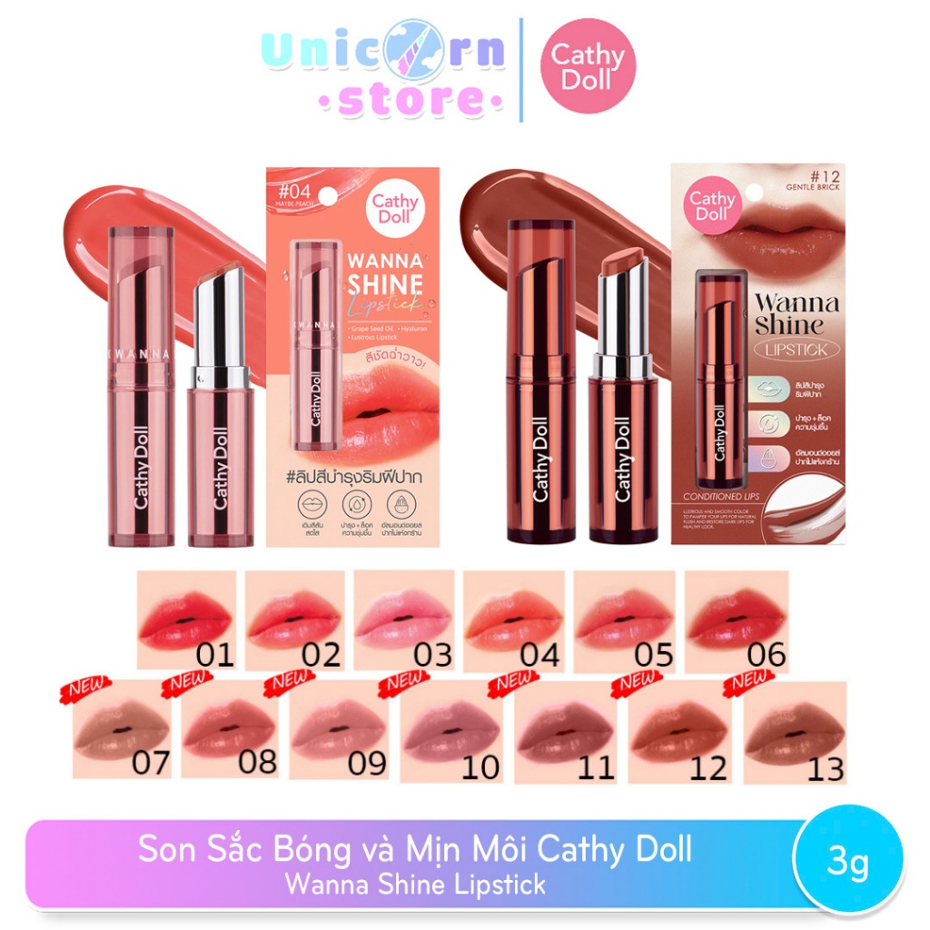 Son Thỏi Dưỡng Có Màu Sắc Bóng Và Mịn Môi Cathy Doll Wanna Shine Lipstick 3g
