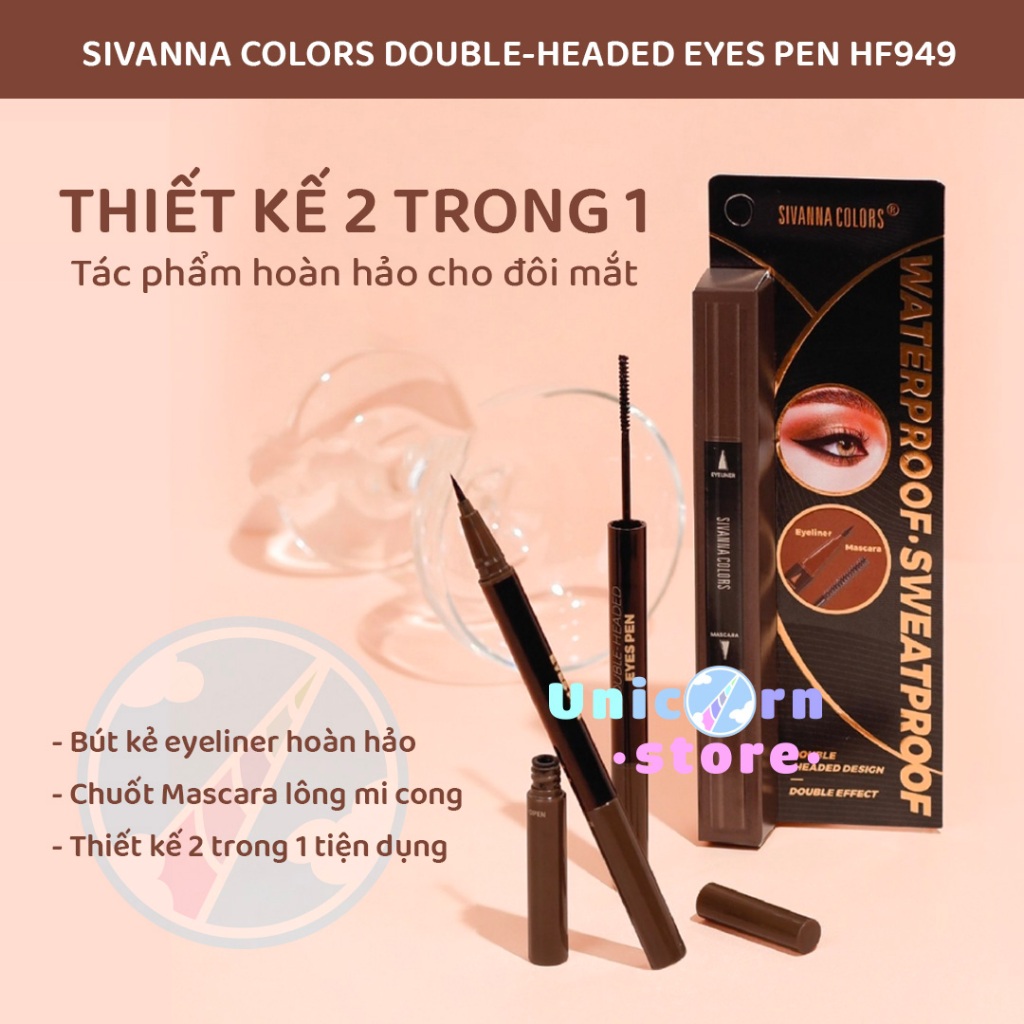 Bút Kẻ Mắt Chống Nước Kèm 1 Đầu Mascara Sivanna Colors Double-Headed Eyes Pen HF949 (Bản Giới Hạn)