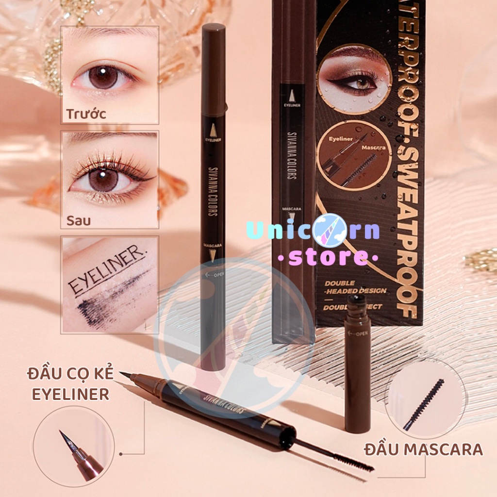 Bút Kẻ Mắt Chống Nước Kèm 1 Đầu Mascara Sivanna Colors Double-Headed Eyes Pen HF949 (Bản Giới Hạn)