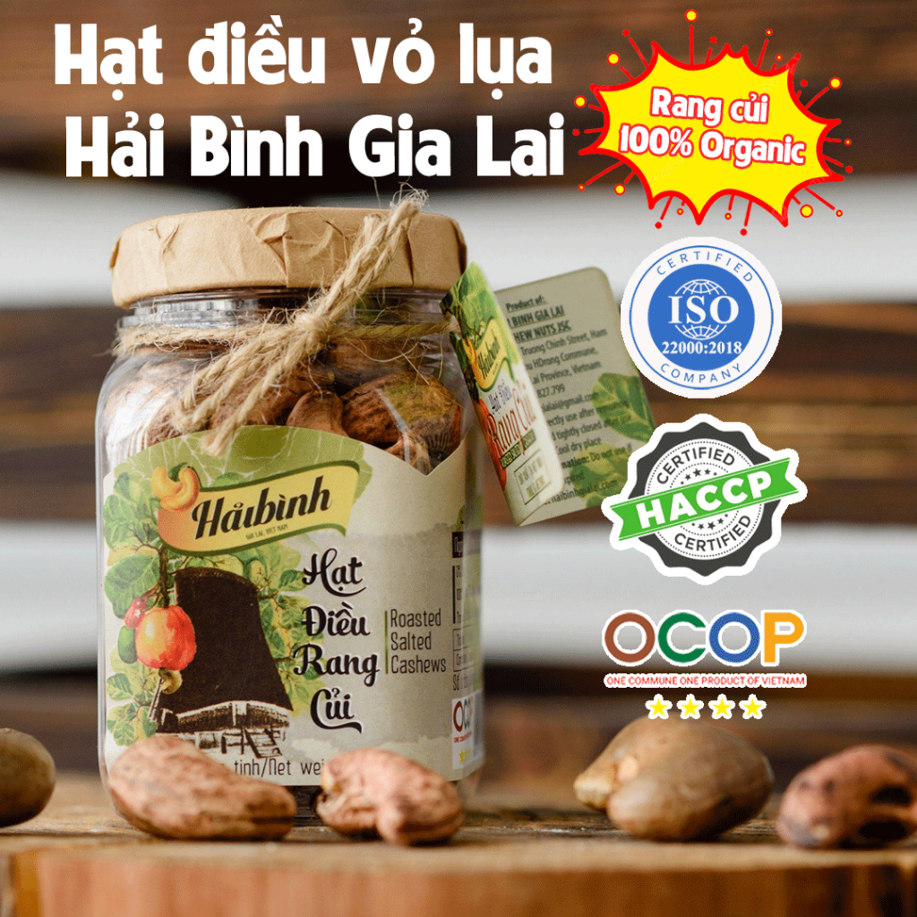 110g Hạt điều rang muối Gia Lai Organic công nghệ rang củi tự nhiên dạng hũ  - Hải Bình Gia Lai