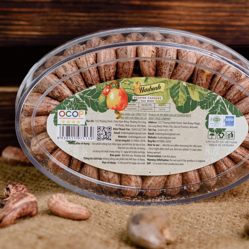 260g Hạt điều rang muối Gia Lai Organic công nghệ rang củi tự nhiên hộp Oval  - Hải Bình Gia Lai