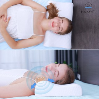 Gối ngủ chống đau vai gáy công thái học HANAKO, chất liệu mút cô đặc cao cấp- Kèm quà tặng vỏ gối