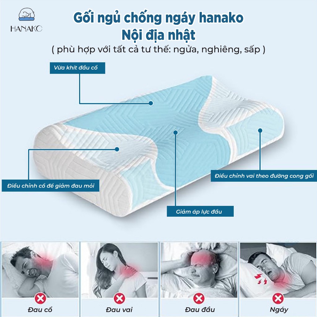 Ảnh Gối ngủ chống đau vai gáy công thái học HANAKO nội địa nhật, chất liệu mút cô đặc cao cấp- Tặng vỏ gối 2