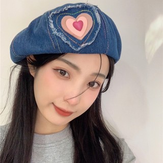 Mũ nón hoạ tiết hình trái tim hồng mũ nồi beret 2023 - Bự Store