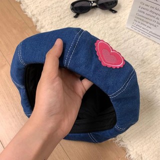 Nón / mũ nồi beret chất jean demin họa tiết trái tim hồng baby dễ thương - Bự Store