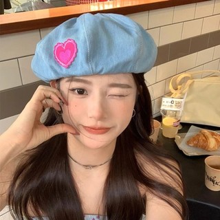 Nón / mũ nồi beret chất jean demin họa tiết trái tim hồng baby dễ thương - Bự Store