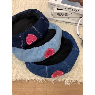 Nón / mũ nồi beret chất jean demin họa tiết trái tim hồng baby dễ thương - Bự Store