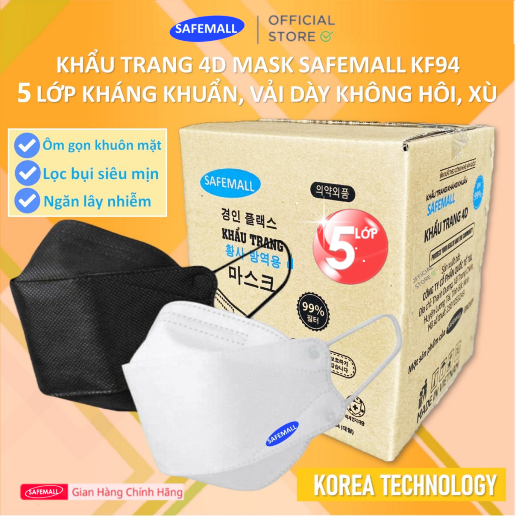 Thùng 300/200 Chiếc Khẩu Trang 5 Lớp KF94 SafeMall Premium - Lọc Bụi Siêu Mịn, Chống Tia UV 99.9%