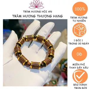 Vòng tay bằng trầm hương sánh chìm trúc khắc bọc và:ng 3 ka thanh lịch phong thủy may mắn-Trầm hương HỘI AN