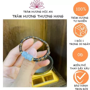 Vòng trầm hương đeo tay mảnh Dó dây INDO mix ngũ điếu và 2 chắn mạ xỉ, đẹp độc lạ, bình an và may mắn.