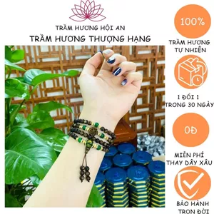 Vòng tay trầm hương sánh chìm 6 ly 108 hạt mix hoa sen đá ngọc màu xanh lá, dành cho nữ-Trầm Hương Hội an.