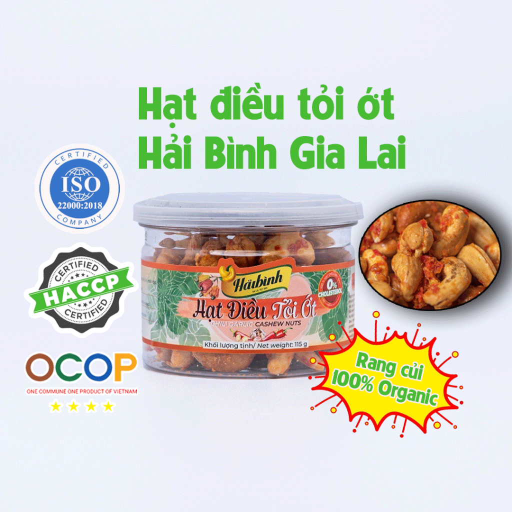 115g Hũ Pet Hạt Điều Tẩm Vị Tỏi Ớt Hải Bình Gia Lai - Thơm ngon, giòn rụm, béongậy, hương vị độc đáo