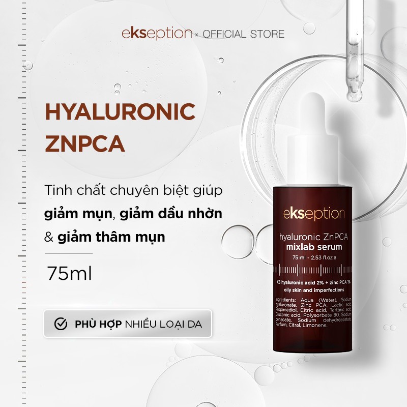 Serum kẽm Ekseption Hyaluronic ZnPCA, HA + 1% ZnPCA giảm mụn, kiềm dầu ...