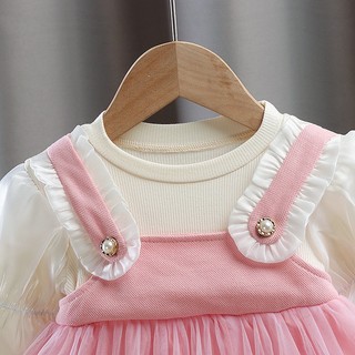 (2-3T) Váy công chúa bé gái tay phồng dài tay Váy bé gái dạng yếm phong cách Hàn D903