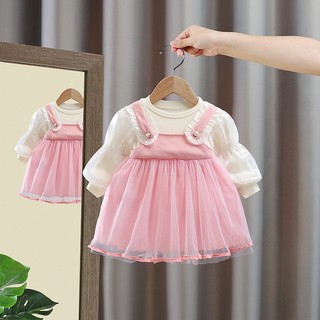 (2-3T) Váy công chúa bé gái tay phồng dài tay Váy bé gái dạng yếm phong cách Hàn D903