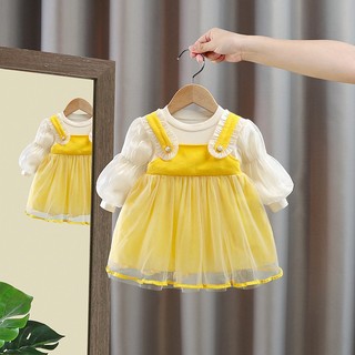 (2-3T) Váy công chúa bé gái tay phồng dài tay Váy bé gái dạng yếm phong cách Hàn D903